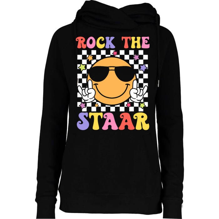 Rock The Staar Test Testing Day Smile Face Groovy Teacher  Womens Funnel Neck Pullover Hood