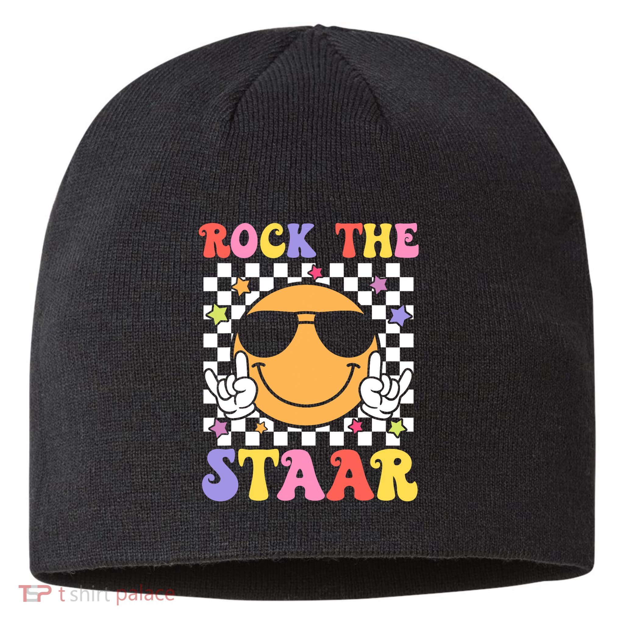 Rock The Staar Test Testing Day Smile Face Groovy Teacher  Sustainable Beanie