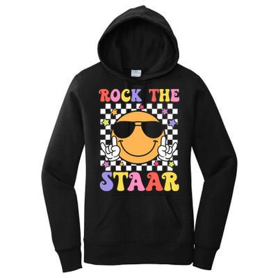 Rock The Staar Test Testing Day Smile Face Groovy Teacher  Women's Pullover Hoodie