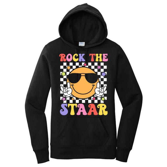 Rock The Staar Test Testing Day Smile Face Groovy Teacher  Women's Pullover Hoodie