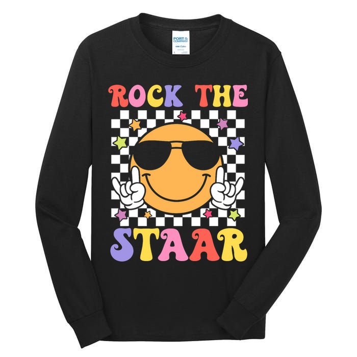 Rock The Staar Test Testing Day Smile Face Groovy Teacher  Tall Long Sleeve T-Shirt