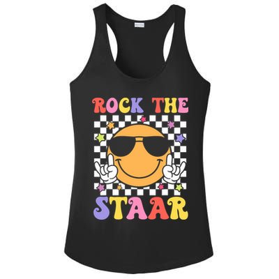 Rock The Staar Test Testing Day Smile Face Groovy Teacher  Ladies PosiCharge Competitor Racerback Tank