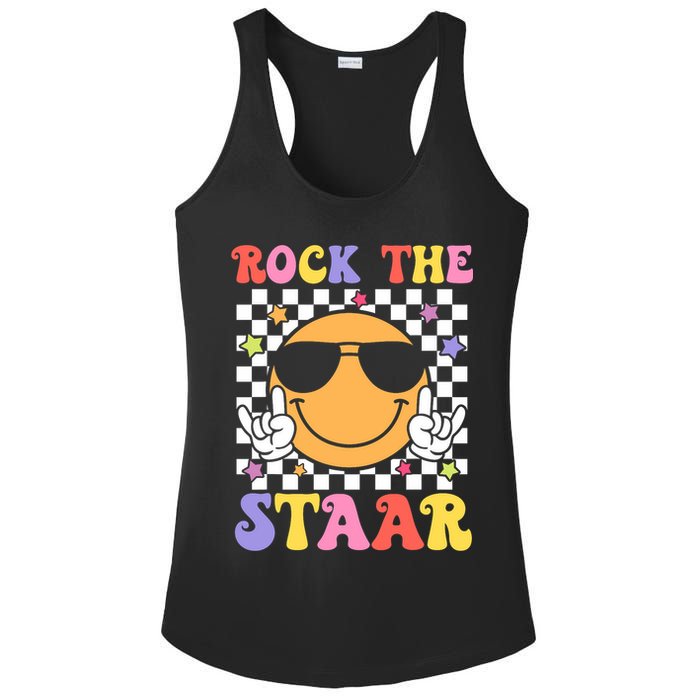 Rock The Staar Test Testing Day Smile Face Groovy Teacher  Ladies PosiCharge Competitor Racerback Tank