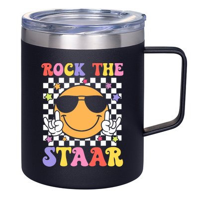 Rock The Staar Test Testing Day Smile Face Groovy Teacher  12oz Stainless Steel Coffee Mug