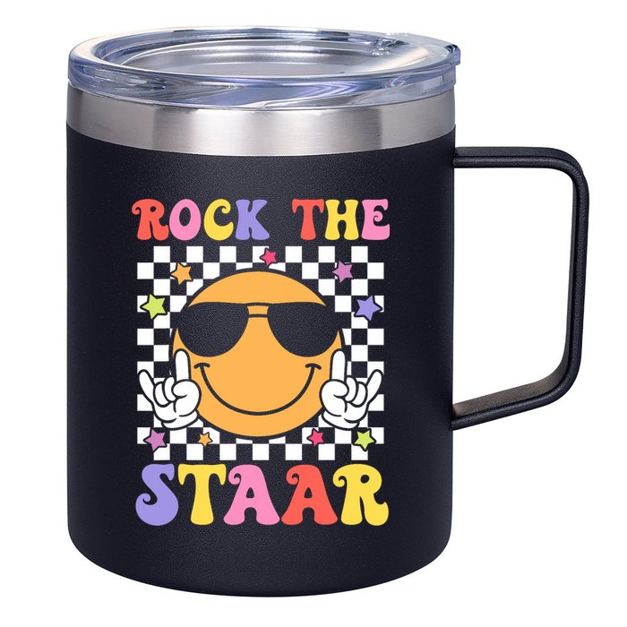 Rock The Staar Test Testing Day Smile Face Groovy Teacher  12oz Stainless Steel Coffee Mug