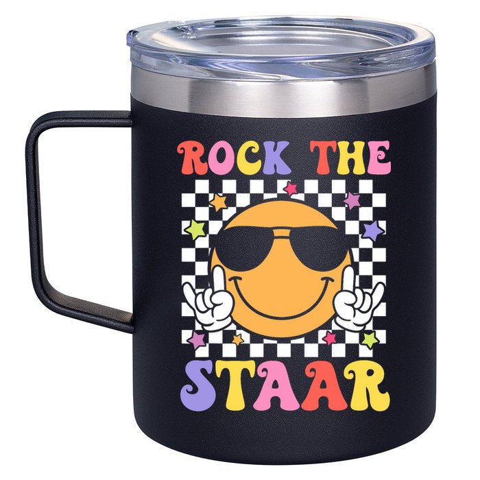 Rock The Staar Test Testing Day Smile Face Groovy Teacher  12oz Stainless Steel Coffee Mug