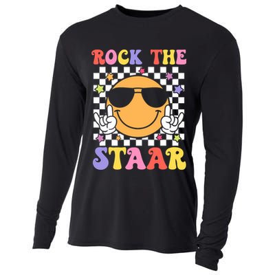 Rock The Staar Test Testing Day Smile Face Groovy Teacher  Cooling Performance Long Sleeve Crew