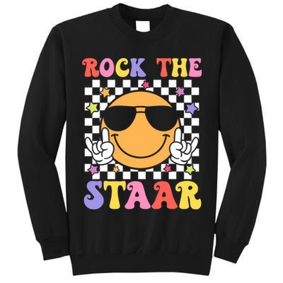 Rock The Staar Test Testing Day Smile Face Groovy Teacher  Tall Sweatshirt