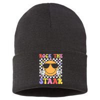 Rock The Staar Test Testing Day Smile Face Groovy Teacher  Sustainable Knit Beanie