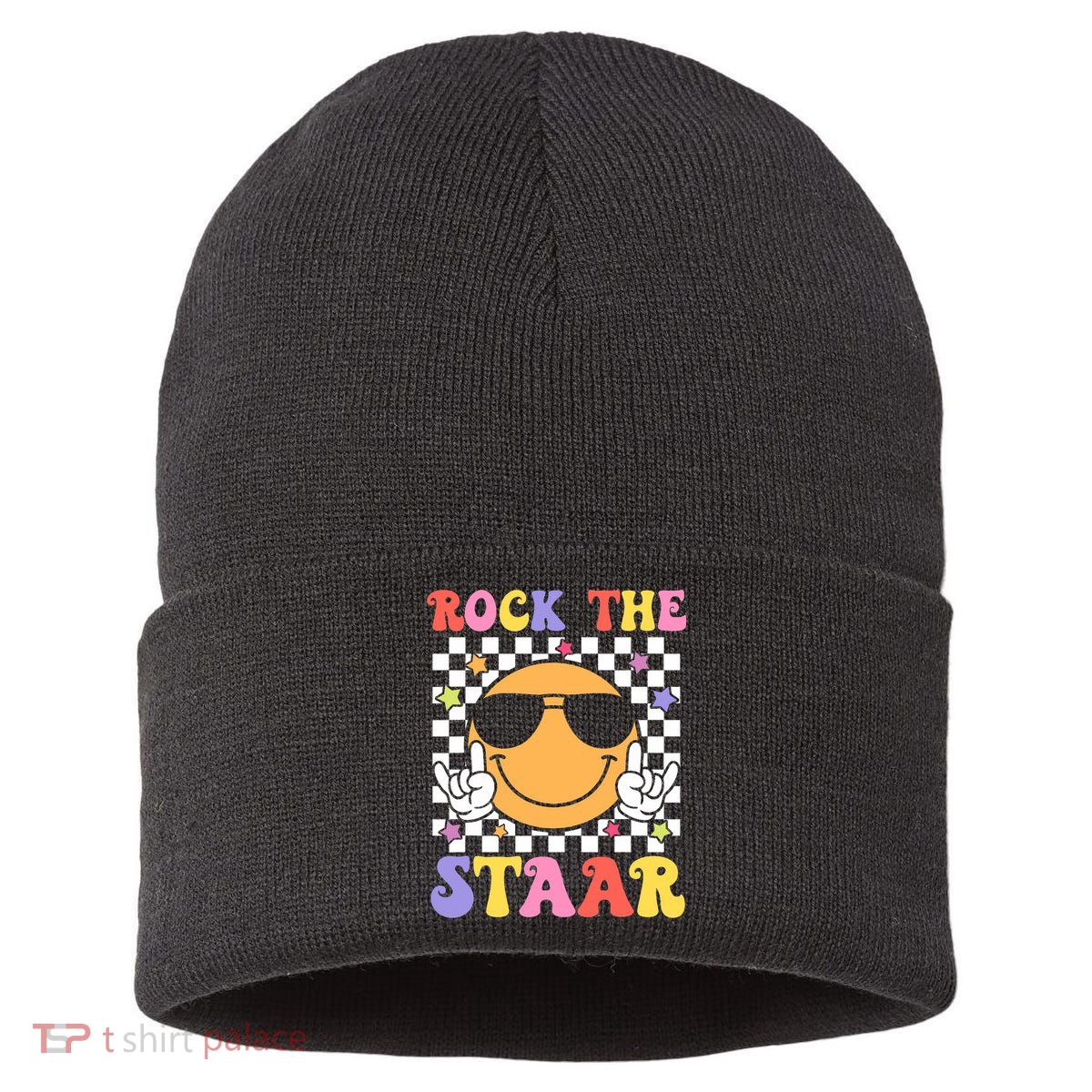 Rock The Staar Test Testing Day Smile Face Groovy Teacher  Sustainable Knit Beanie