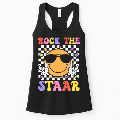 Rock The Staar Test Testing Day Smile Face Groovy Teacher  Womens Tank Top