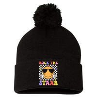 Rock The Staar Test Testing Day Smile Face Groovy Teacher  Pom Pom 12in Knit Beanie