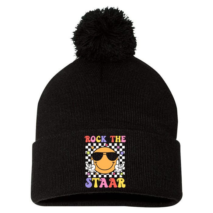 Rock The Staar Test Testing Day Smile Face Groovy Teacher  Pom Pom 12in Knit Beanie