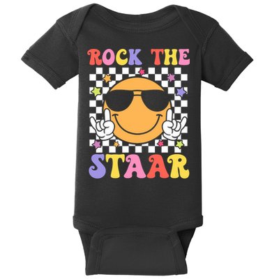 Rock The Staar Test Testing Day Smile Face Groovy Teacher  Baby Bodysuit