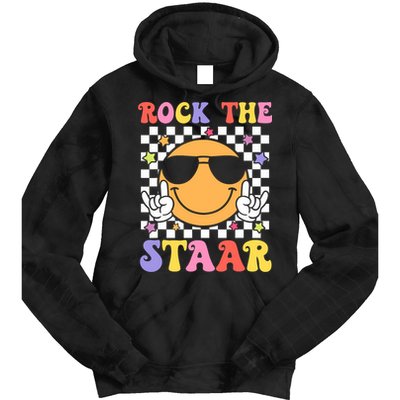 Rock The Staar Test Testing Day Smile Face Groovy Teacher  Tie Dye Hoodie