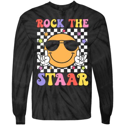 Rock The Staar Test Testing Day Smile Face Groovy Teacher  Tie-Dye Long Sleeve Shirt