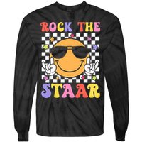 Rock The Staar Test Testing Day Smile Face Groovy Teacher  Tie-Dye Long Sleeve Shirt