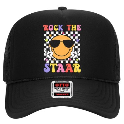 Rock The Staar Test Testing Day Smile Face Groovy Teacher  Trucker Hat