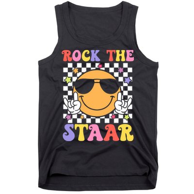 Rock The Staar Test Testing Day Smile Face Groovy Teacher  Tank Top