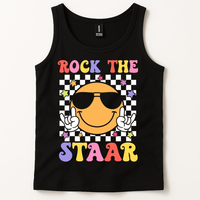 Rock The Staar Test Testing Day Smile Face Groovy Teacher  Tank Top