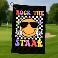 Rock The Staar Test Testing Day Smile Face Groovy Teacher  Golf Towel