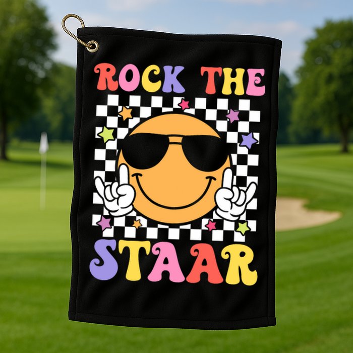 Rock The Staar Test Testing Day Smile Face Groovy Teacher  Golf Towel
