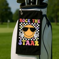 Rock The Staar Test Testing Day Smile Face Groovy Teacher  Golf Towel