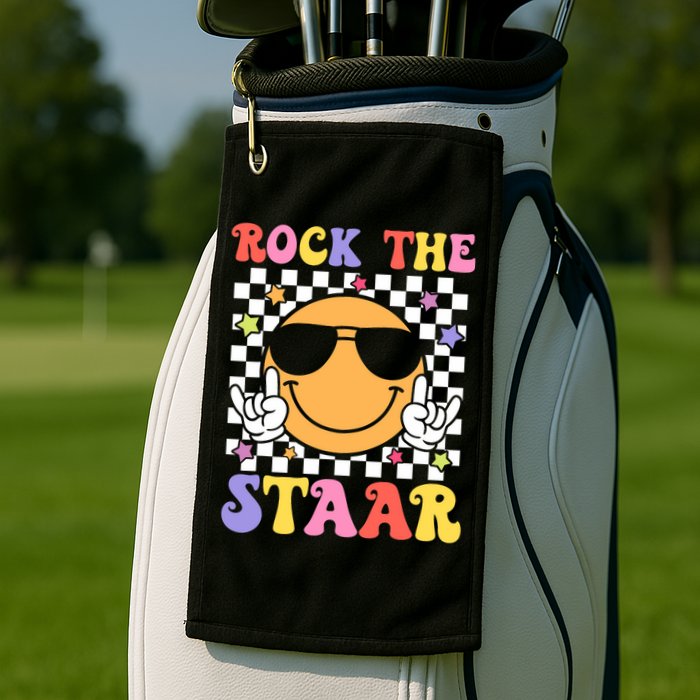 Rock The Staar Test Testing Day Smile Face Groovy Teacher  Golf Towel