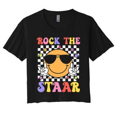 Rock The Staar Test Testing Day Smile Face Groovy Teacher  Crop Top