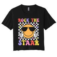 Rock The Staar Test Testing Day Smile Face Groovy Teacher  Crop Top
