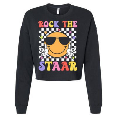 Rock The Staar Test Testing Day Smile Face Groovy Teacher  Cropped Pullover Crew