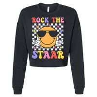 Rock The Staar Test Testing Day Smile Face Groovy Teacher  Cropped Pullover Crew