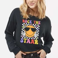 Rock The Staar Test Testing Day Smile Face Groovy Teacher  Cropped Pullover Crew