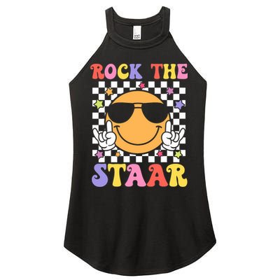 Rock The Staar Test Testing Day Smile Face Groovy Teacher  Women's Perfect Tri Rocker Tank