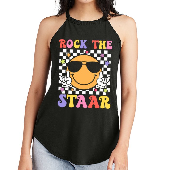 Rock The Staar Test Testing Day Smile Face Groovy Teacher  Women's Perfect Tri Rocker Tank