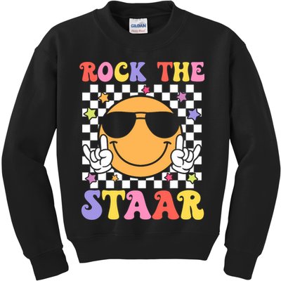 Rock The Staar Test Testing Day Smile Face Groovy Teacher  Kids Sweatshirt