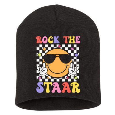 Rock The Staar Test Testing Day Smile Face Groovy Teacher  Short Acrylic Beanie