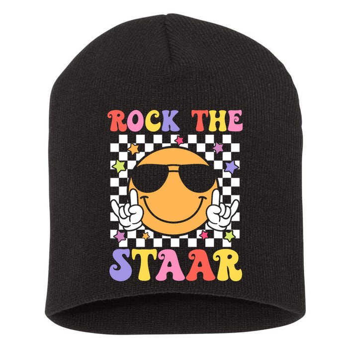 Rock The Staar Test Testing Day Smile Face Groovy Teacher  Short Acrylic Beanie
