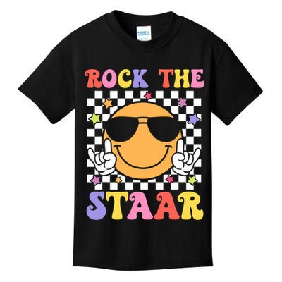Rock The Staar Test Testing Day Smile Face Groovy Teacher  Kids T-Shirt