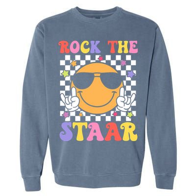 Rock The Staar Test Testing Day Smile Face Groovy Teacher  Garment-Dyed Sweatshirt