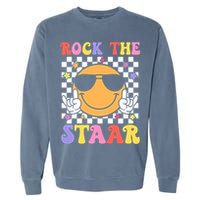 Rock The Staar Test Testing Day Smile Face Groovy Teacher  Garment-Dyed Sweatshirt