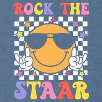 Rock The Staar Test Testing Day Smile Face Groovy Teacher  Garment-Dyed Sweatshirt