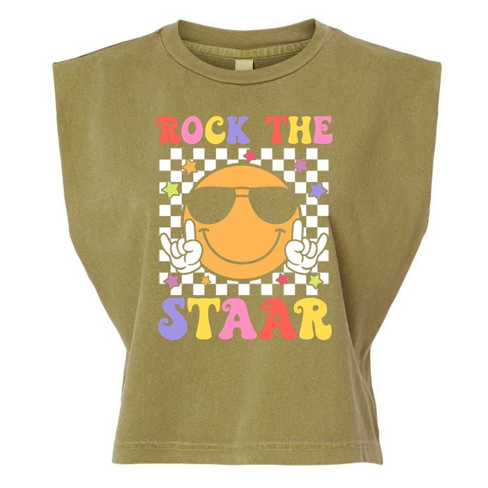 Rock The Staar Test Testing Day Smile Face Groovy Teacher  Garment-Dyed Women's Muscle Tee