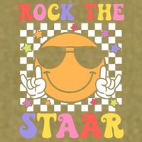 Rock The Staar Test Testing Day Smile Face Groovy Teacher  Garment-Dyed Women's Muscle Tee