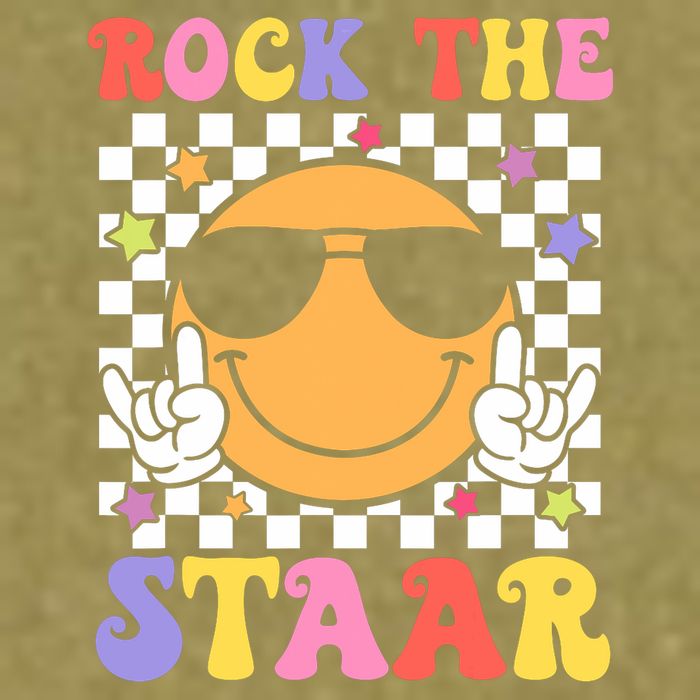 Rock The Staar Test Testing Day Smile Face Groovy Teacher  Garment-Dyed Women's Muscle Tee