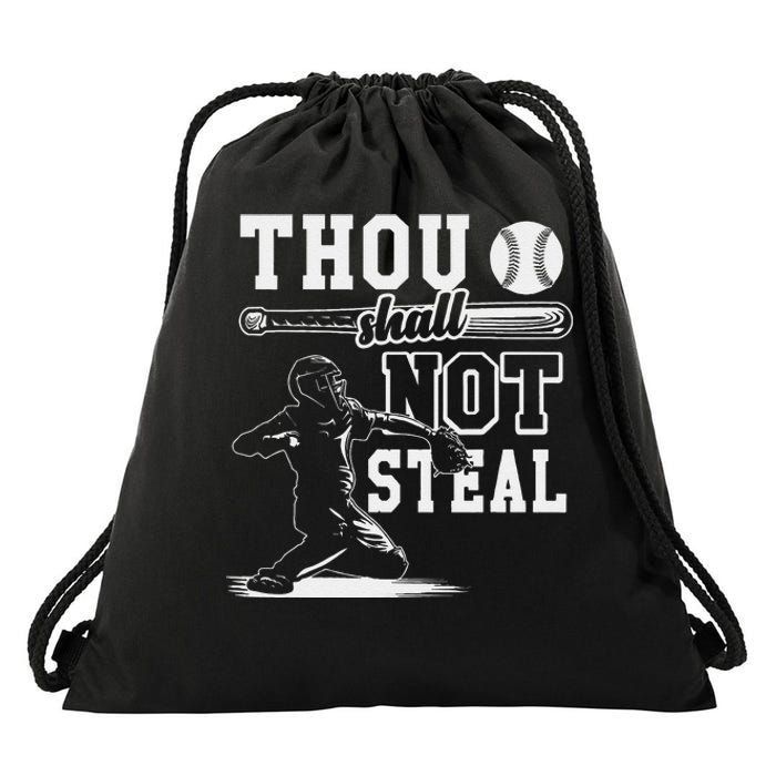 Retro Thou Shalt Not Steal Pitcher Strikeout Baseball Player Drawstring Bag