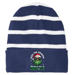 Rizz The Season Bruh Christmas Rizzmas Santa Claus Rizzler Striped Beanie with Solid Band