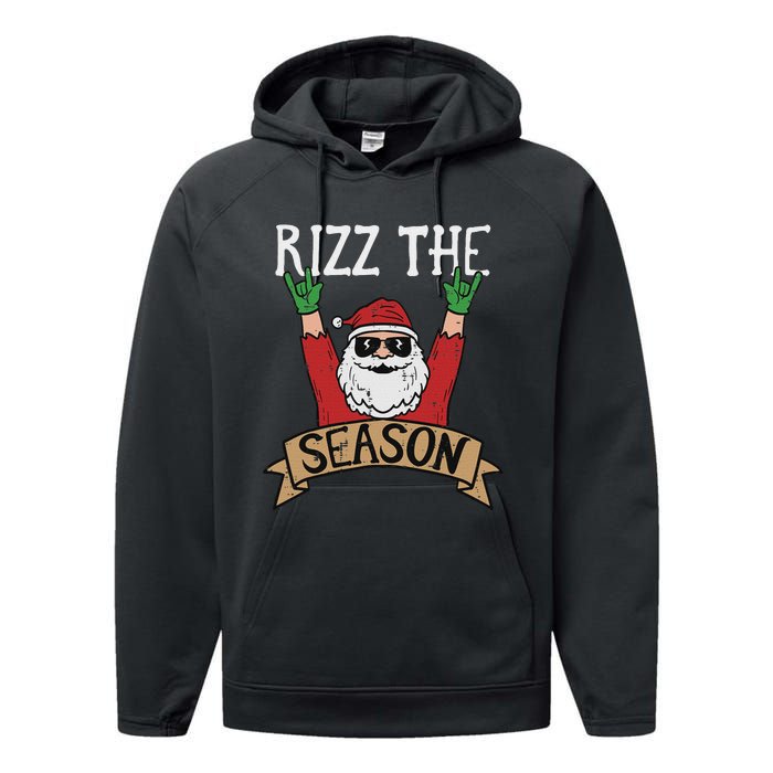 Rizz The Season Funny Christmas Santa Rock Xmas Rocker Performance Fleece Hoodie