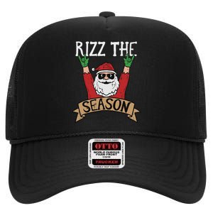 Rizz The Season Funny Christmas Santa Rock Xmas Rocker High Crown Mesh Back Trucker Hat