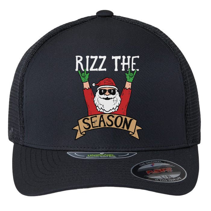 Rizz The Season Funny Christmas Santa Rock Xmas Rocker Flexfit Unipanel Trucker Cap